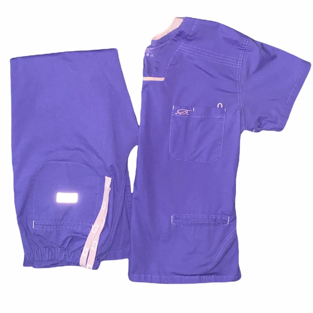 Unbranded Purple Women's Scrub Set with Pink Trim